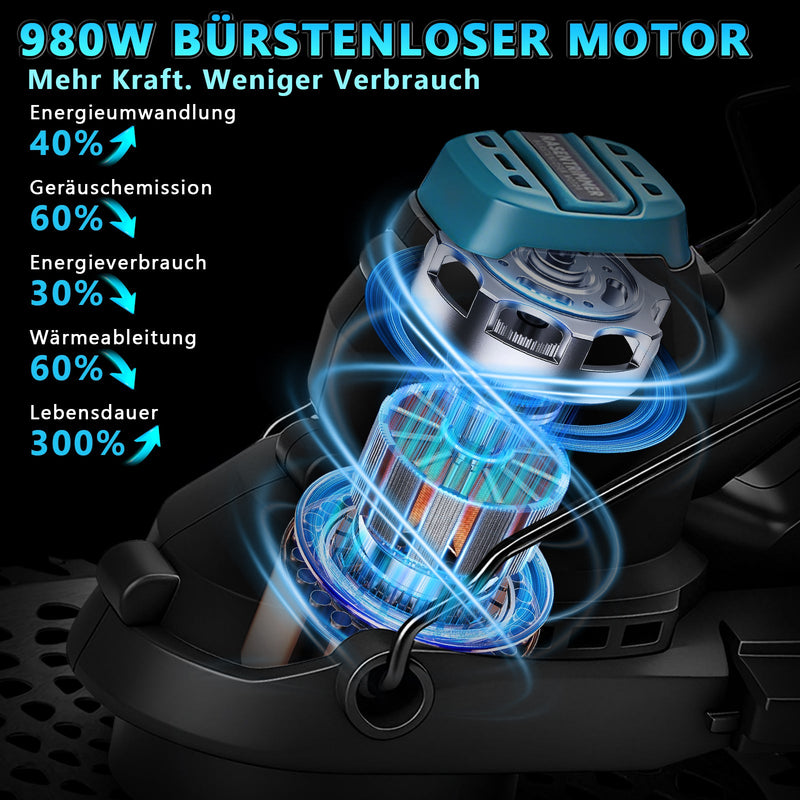 980W Akku Rasentrimmer Bürstenlos 14800 U/min Freischneider Unkrautbürste mit Sägeblatt Makita 18V kompatibel Garten Trimmer Multitool