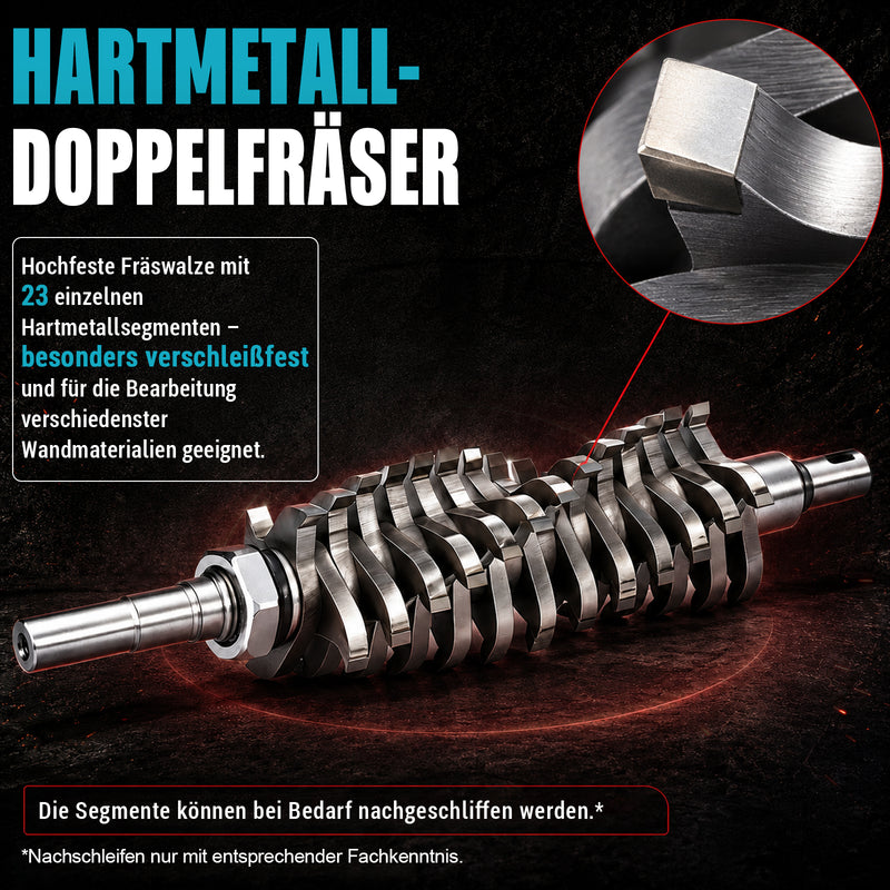 XIIW Akku Wandfräse 1600W, Akku Putzfräse & Sanierungsfräse 0–4 mm, 120 mm, 3×4,0Ah Akku, Seitenfräser, 1000–4000 U/min