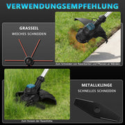 980W Cordless Grass Trimmer, Brushless 18V, with 2 Batteries, Weed Brush & Saw Blade, Brush Cutter compatible with