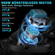 980W cordless grass trimmer, brushless 18V with 2 batteries, weed brush & saw blade, brush cutter compatible with