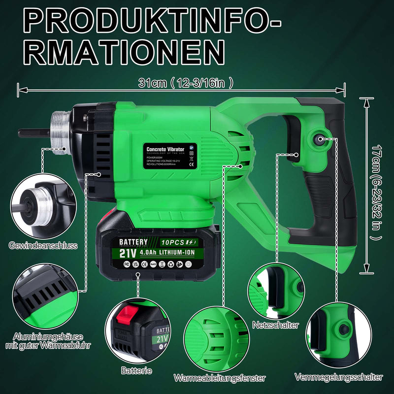 Vibratore per calcestruzzo a batteria 18V compatibile con  – compattatore per calcestruzzo senza fili Ø35 mm