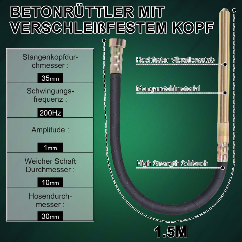 XIIW Kabelloser Betonrüttler 850W Kupfermotor | Ø35 mm Rüttelstab | 200Hz für dichten stabilen Beton