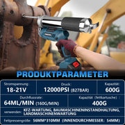 Akku Fettpresse 12000 PSI Hochdruck, 2 - in - 1 Griff, LED, 600g Kapazität, kabellos