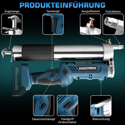 Akku Fettpresse 12000 PSI Hochdruck, 2 - in - 1 Griff, LED, 600g Kapazität, kabellos