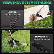 Akku Freischneider mit bürstenlosem Motor 1380W – Multifunktions Rasentrimmer mit Sägeblatt, Metallmesser und Bürsten, kabellose Motorsense