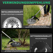 Akku Freischneider mit bürstenlosem Motor 1380W – Multifunktions Rasentrimmer mit Sägeblatt, Metallmesser und Bürsten, kabellose Motorsense