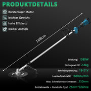 Akku Freischneider mit bürstenlosem Motor 1380W – Multifunktions Rasentrimmer mit Sägeblatt, Metallmesser und Bürsten, kabellose Motorsense