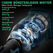 Akku Freischneider mit bürstenlosem Motor 1380W – Multifunktions Rasentrimmer mit Sägeblatt, Metallmesser und Bürsten, kabellose Motorsense