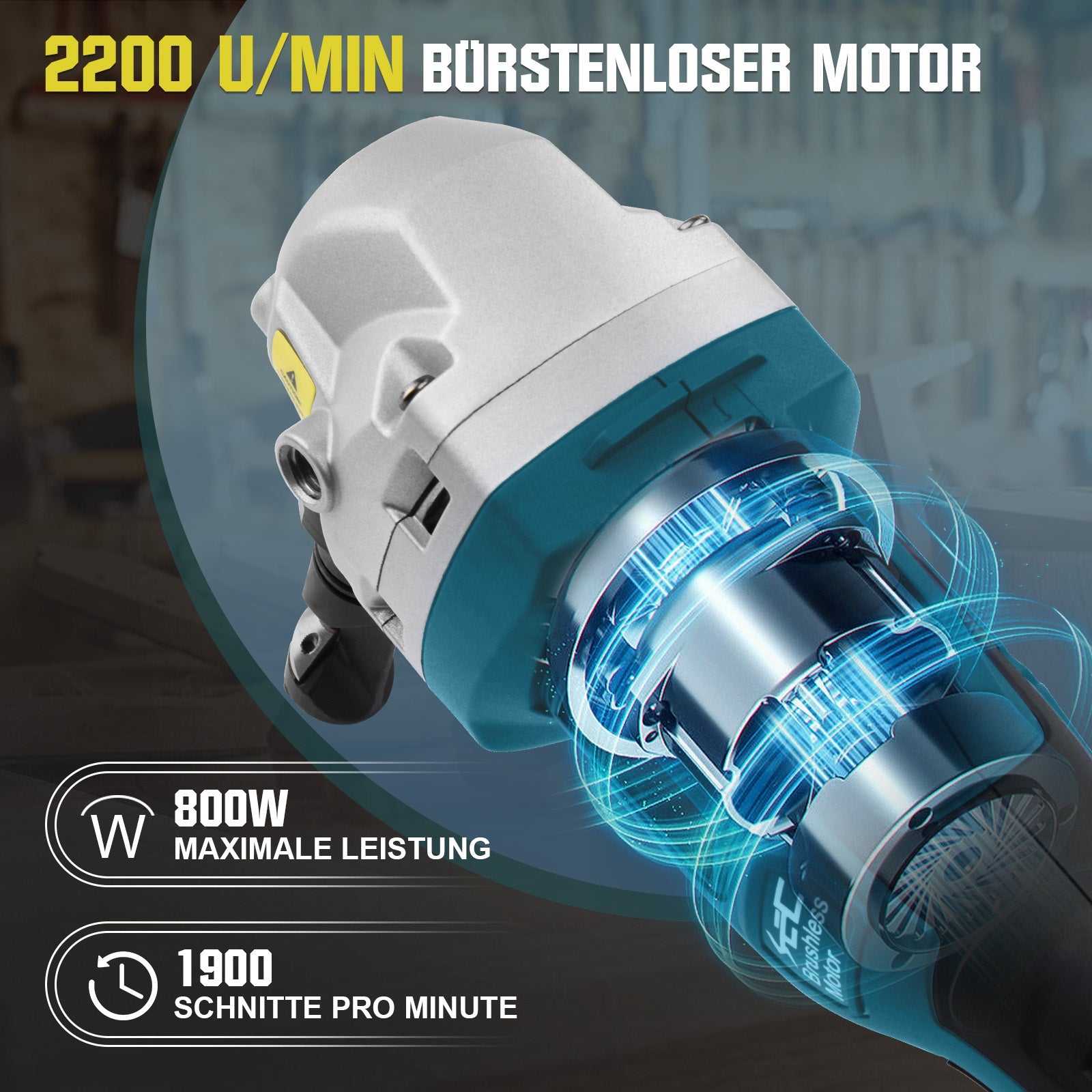 Akku Metallnibbler 18V mit bürstenlosem Motor, 360° drehbarer Blechschneider, für Edelstahl & Aluminium, ohne Akku