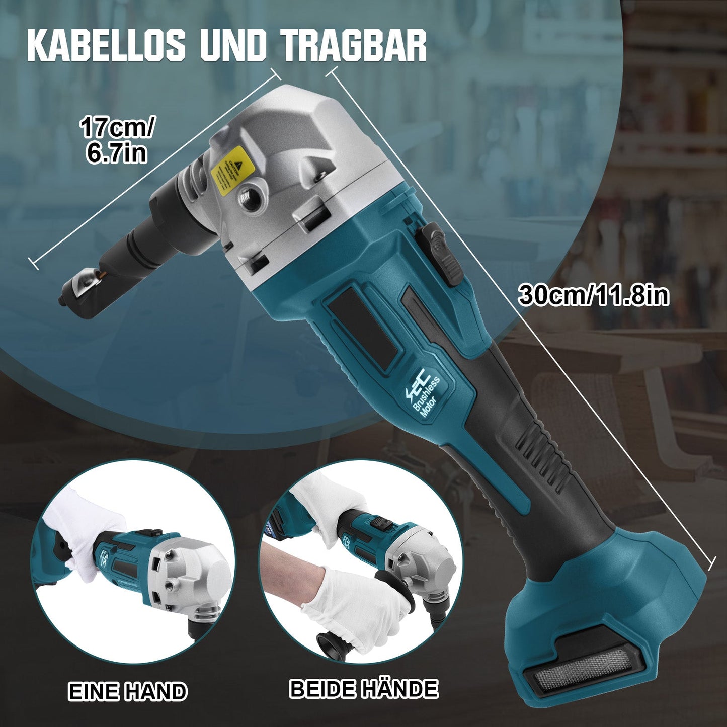 Akku Metallnibbler 18V mit bürstenlosem Motor, 360° drehbarer Blechschneider, für Edelstahl & Aluminium, ohne Akku