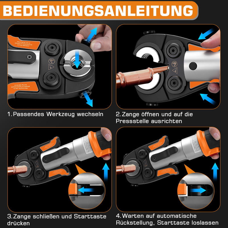 Akku - Presszange elektrohydraulisch – automatische Druckkontrolle, TH & V Pressbacken