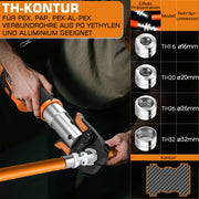 Akku - Presszange elektrohydraulisch – automatische Druckkontrolle, TH & V Pressbacken