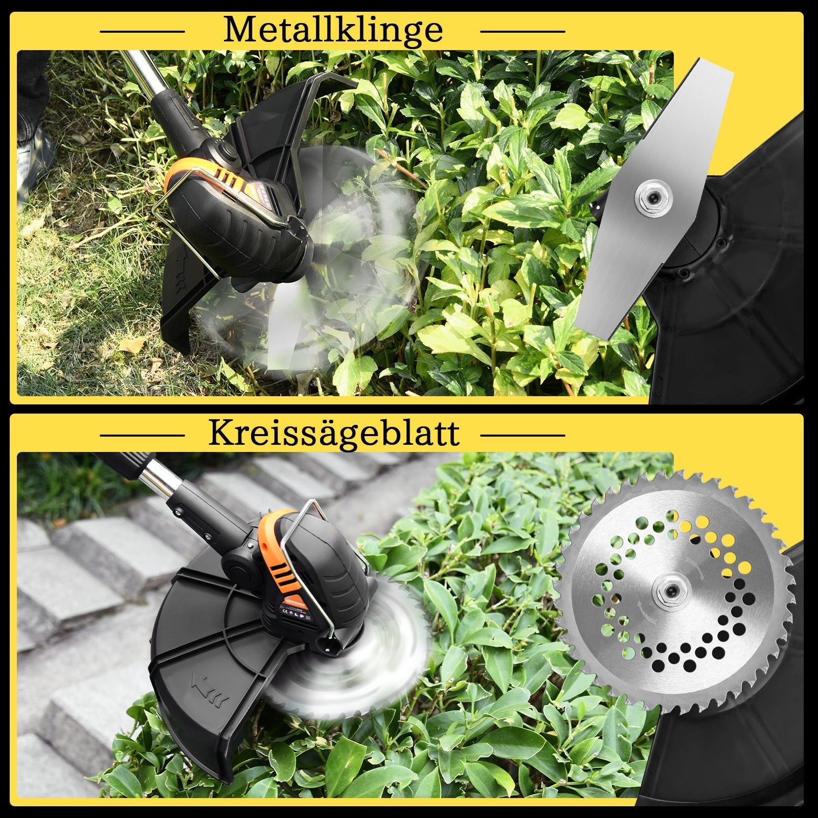 Akku Rasenmäher – 1200W bürstenloser Motor, verstellbar, mit 4 Aufsätzen, ideal für Rasenpflege und Unkrautbeseitigung