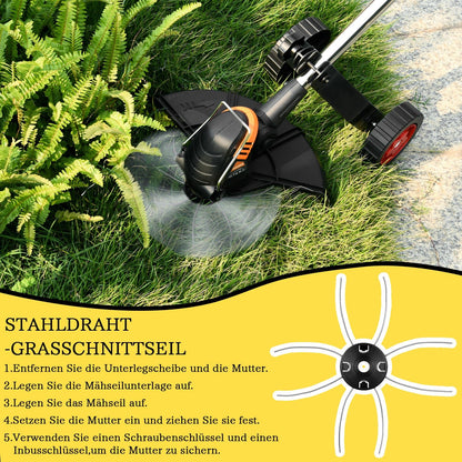 Akku Rasenmäher – 1200W bürstenloser Motor, verstellbar, mit 4 Aufsätzen, ideal für Rasenpflege und Unkrautbeseitigung
