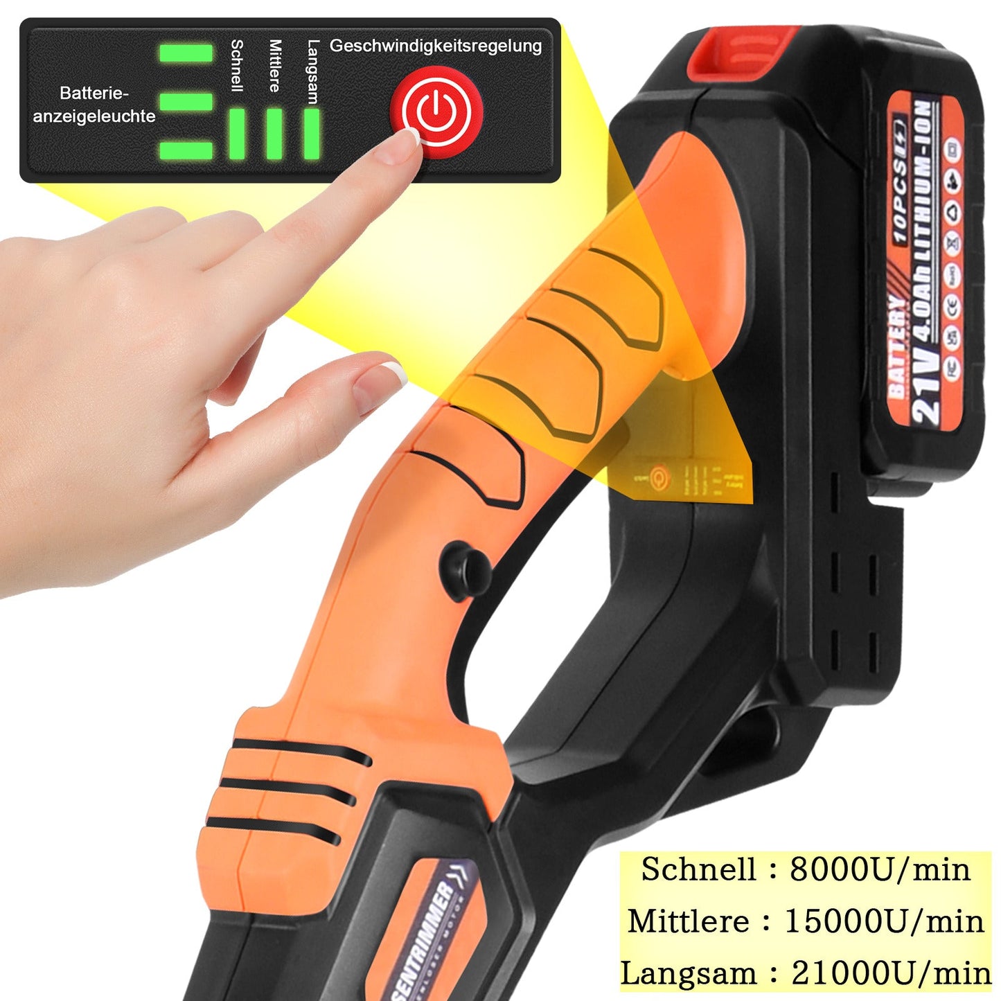 Akku Rasenmäher – 1200W bürstenloser Motor, verstellbar, mit 4 Aufsätzen, ideal für Rasenpflege und Unkrautbeseitigung