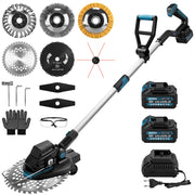 Akku Rasentrimmer 18V Bürstenlos mit 2x 4Ah Akku, Unkrautbürste, Sägeblatt, Freischneider, Makita Akku kompatibel, Teleskopstiel 100–140 cm