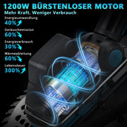 Akku Rasentrimmer 18V Bürstenlos mit 2x 4Ah Akku, Unkrautbürste, Sägeblatt, Freischneider, Makita Akku kompatibel, Teleskopstiel 100–140 cm