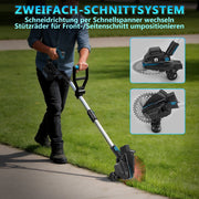 Akku Rasentrimmer 18V Bürstenlos mit 2x 4Ah Akku, Unkrautbürste, Sägeblatt, Freischneider, Makita Akku kompatibel, Teleskopstiel 100–140 cm