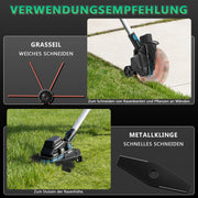 Akku Rasentrimmer 18V Bürstenlos mit Unkrautbürste, Sägeblatt & Metallmesser, Freischneider Makita Akku kompatibel, Teleskopstiel 100–140 cm