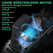 Akku Rasentrimmer 18V Bürstenlos mit Unkrautbürste, Sägeblatt & Metallmesser, Freischneider Makita Akku kompatibel, Teleskopstiel 100–140 cm