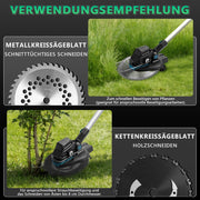 Akku Rasentrimmer 18V Bürstenlos mit Unkrautbürste, Sägeblatt & Metallmesser, Freischneider Makita Akku kompatibel, Teleskopstiel 100–140 cm