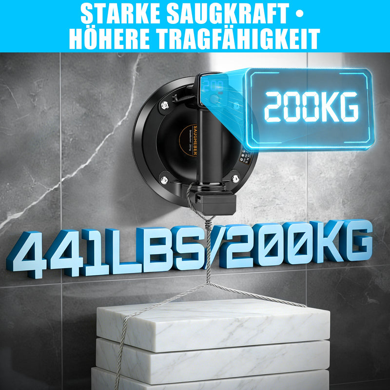 Akku Vakuumheber 200 kg mit Digitalanzeige – Elektrischer Saugheber für Glas & Fliesen