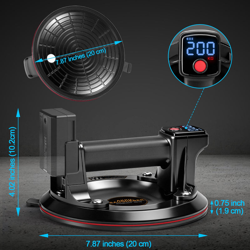 Akku Vakuumheber 200 kg mit Digitalanzeige – Elektrischer Saugheber für Glas & Fliesen