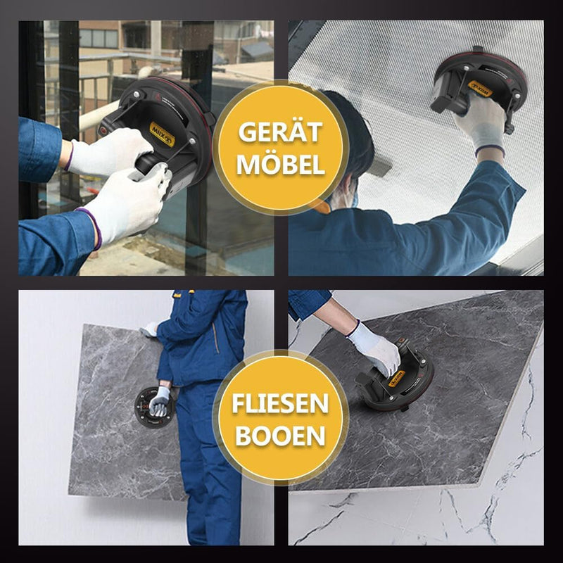 Akku Vakuumheber 300 kg – Kabellos mit Drucksensor & 12,6V Akku – Für Glas, Fliesen & Metallplatten – Tragbar & Mobil für Baustellen