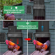 Automatische Hühnerklappe Solar - Intelligentes Hühnerstalltor mit Timer, Lichtsensor und Fernbedienung, Wetterfest (IP45)