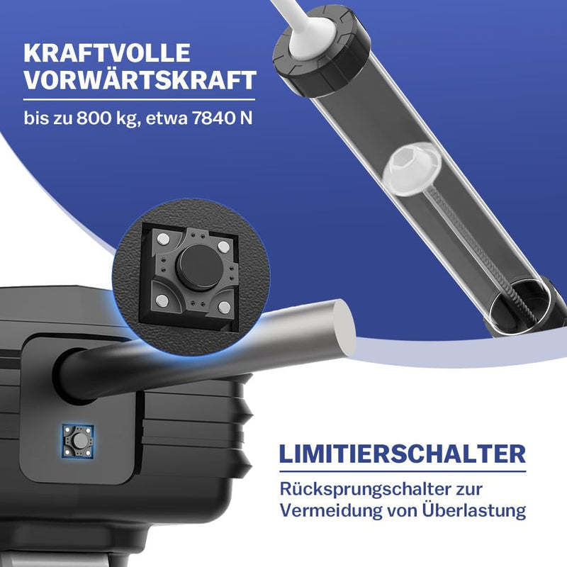 Automatische Kartuschenpistole mit LED - Beleuchtung, variabler Geschwindigkeit & 7840 N Druck – Ideal für Silikon - und Glasverklebung