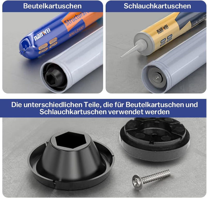 Automatische Kartuschenpistole mit LED - Beleuchtung, variabler Geschwindigkeit & 7840 N Druck – Ideal für Silikon - und Glasverklebung
