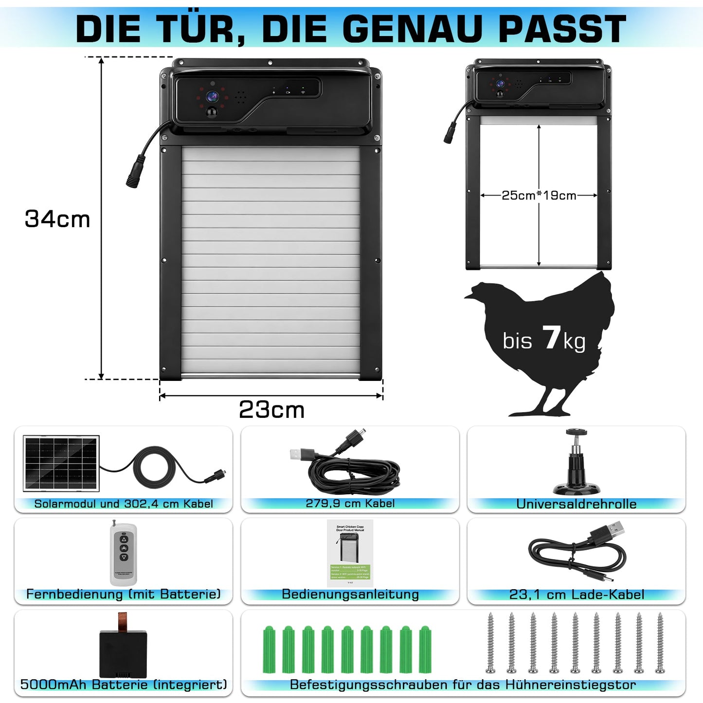 Automatische Solar - Hühnerstalltür mit 1080P Kamera und App Steuerung