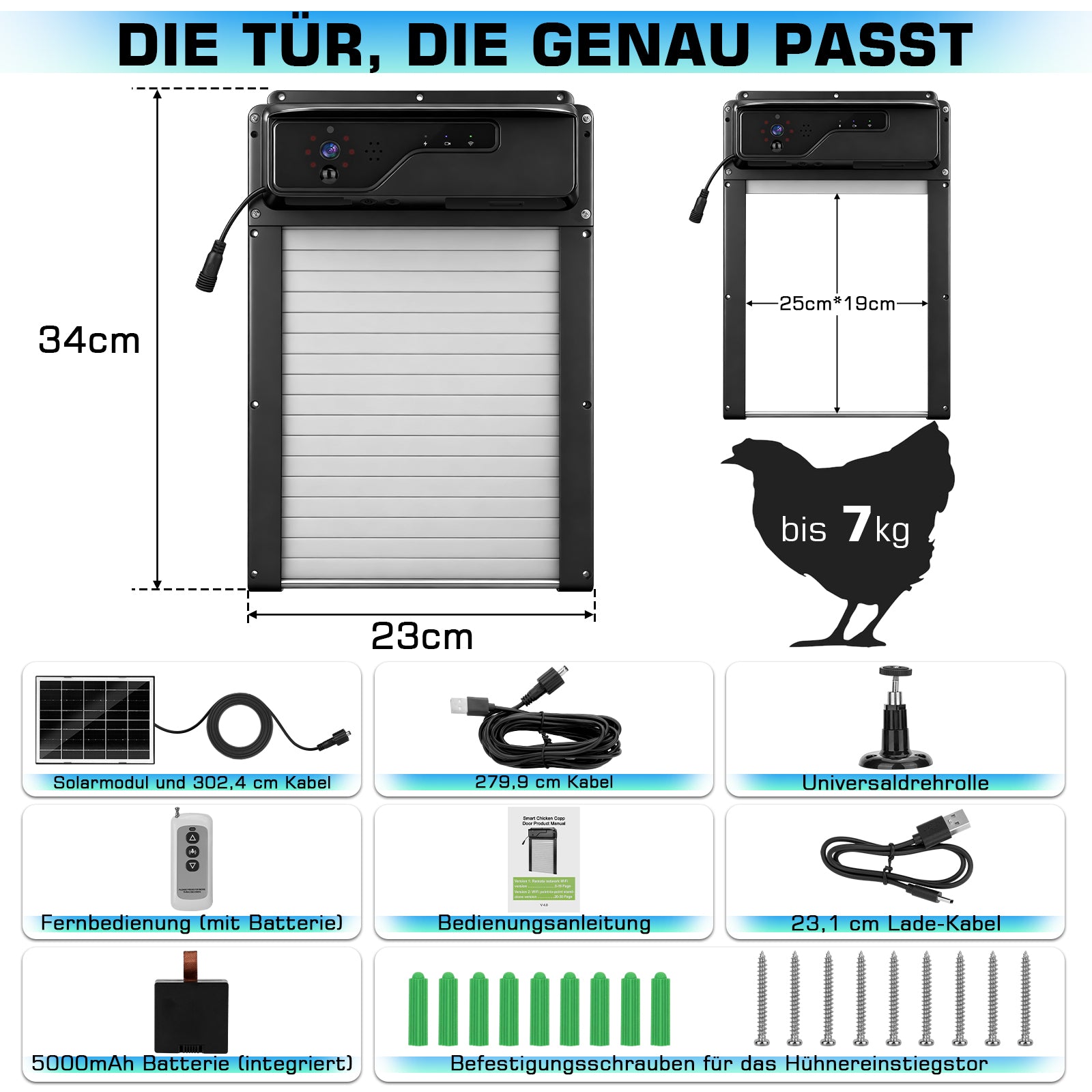Automatische Solar - Hühnerstalltür mit 1080P Kamera und App Steuerung