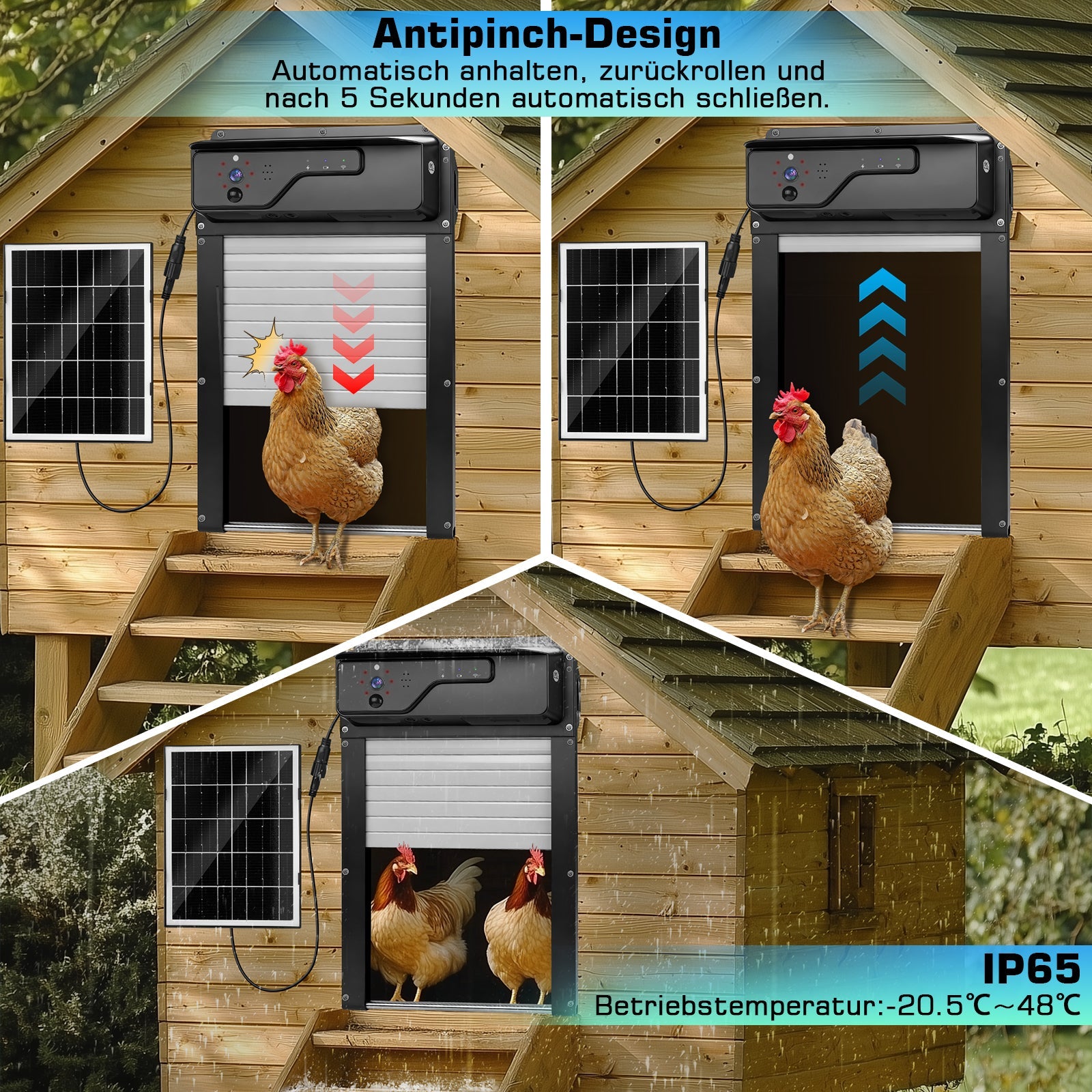 Automatische Solar - Hühnerstalltür mit 1080P Kamera und App Steuerung