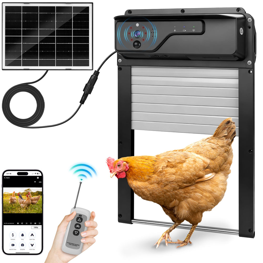 Automatic solar chicken coop door with 1080P camera and app control