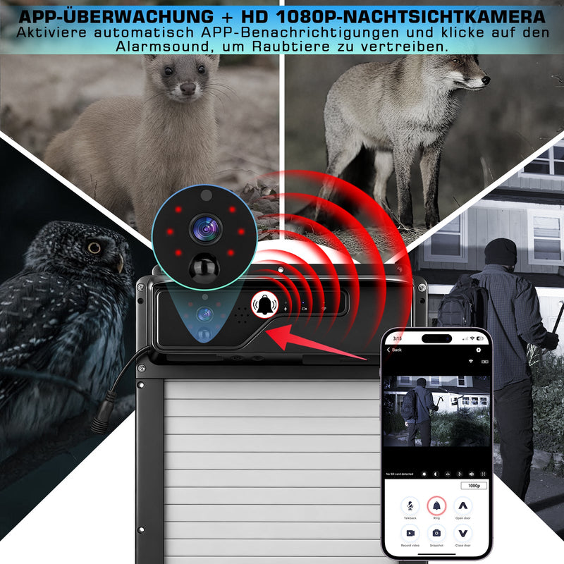 Automatische Solar - Hühnerstalltür mit 1080P Kamera und App Steuerung