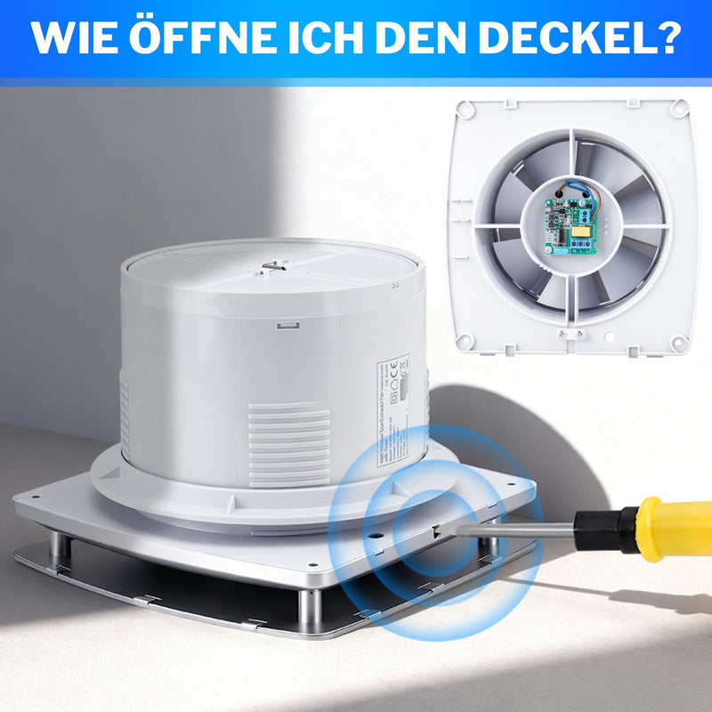 Automatischer Luftentfeuchter mit integriertem Hygrostat und Nachlaufmodus – Geräuscharmer Bad - & Küchenlüfter, spritzwassergeschützt nach IPX4