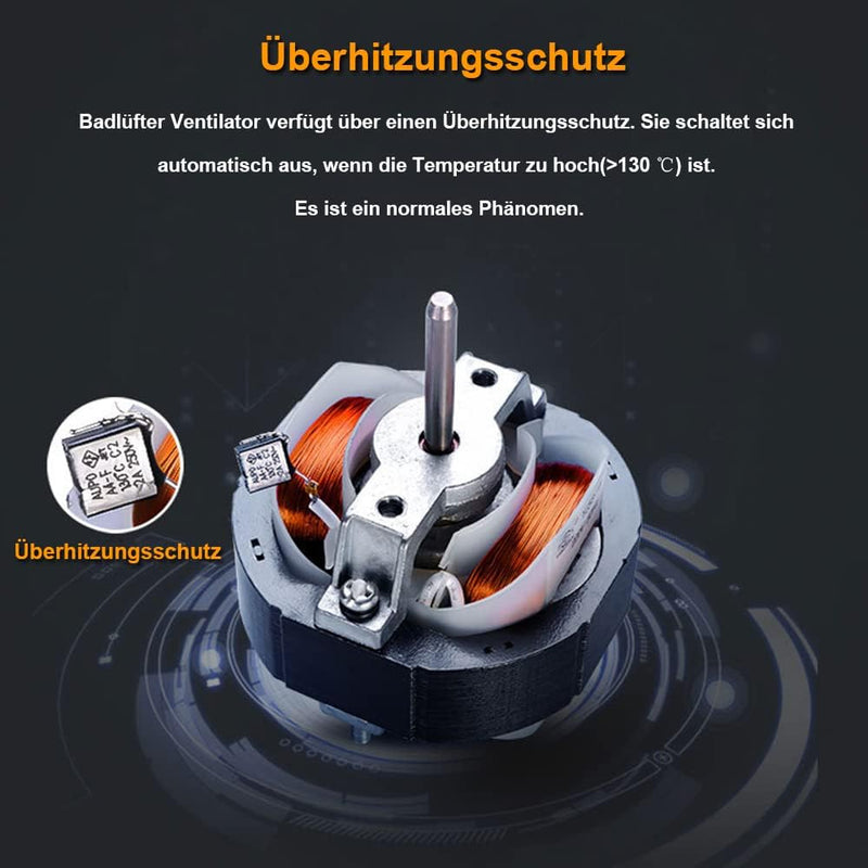 Badlüfter Ø100mm mit Timer – Leise (34dB), Energiesparend (12W), IPX4 Spritzwassergeschützt für Bad & WC