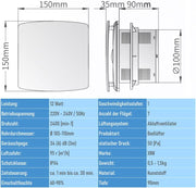 Badlüfter Ø100mm mit Timer – Leise (34dB), Energiesparend (12W), IPX4 Spritzwassergeschützt für Bad & WC
