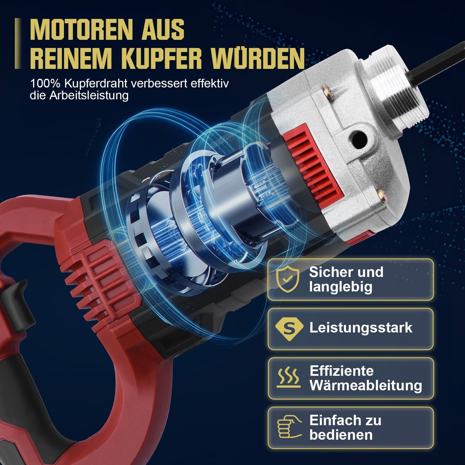 Betonrüttler 1800W mit 1,5m Schlauch & 35mm Vibrationskopf – Hochleistungs - Betonrüttler für Baustelle & Schalungsarbeiten