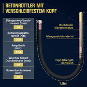Betonrüttler 1800W mit 1,5m Schlauch & 35mm Vibrationskopf – Hochleistungs - Betonrüttler für Baustelle & Schalungsarbeiten