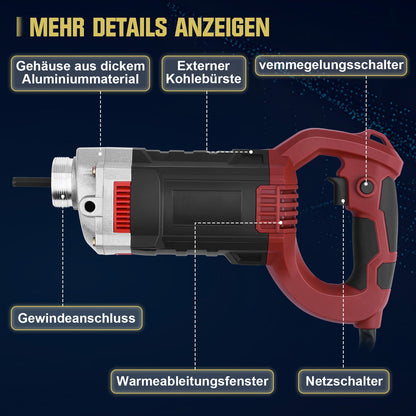 Betonrüttler 1800W mit 1,5m Schlauch & 35mm Vibrationskopf – Hochleistungs - Betonrüttler für Baustelle & Schalungsarbeiten