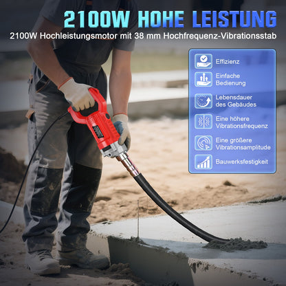 Betonrüttler 2100W mit 38 mm Vibrationskopf – Für Fundamente, Bauarbeiten und Bodenplatten