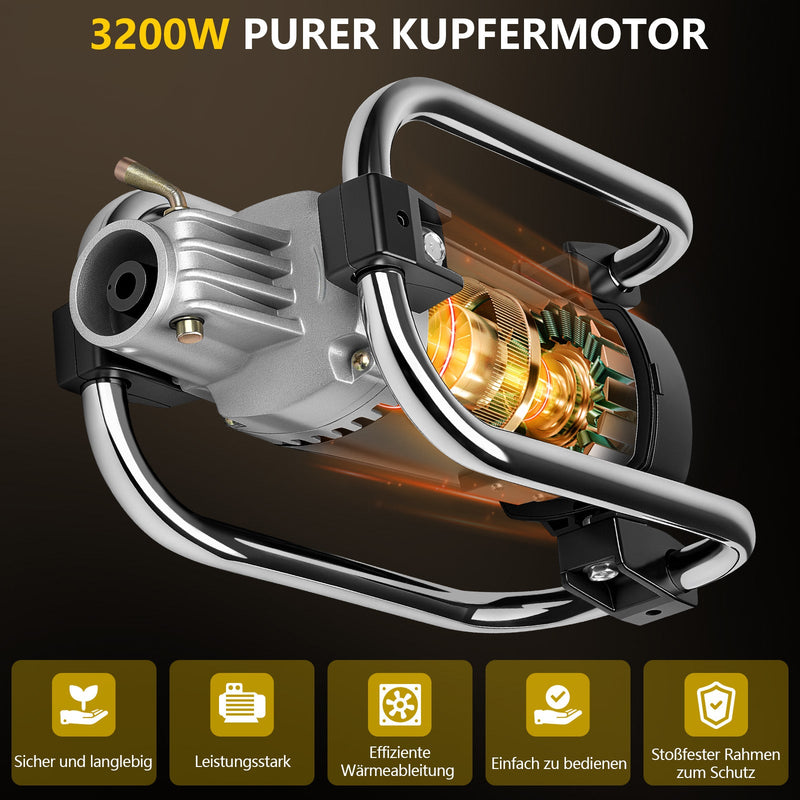 Betonrüttler 3200W mit 35mm Vibrationskopf und 4m flexibler Welle für Betonverdichtung