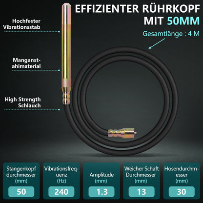 Betonrüttler 3200W – Reinkupfer Motor, 50mm Kopf, 4m Weichwelle, 30 Min Dauerbetrieb