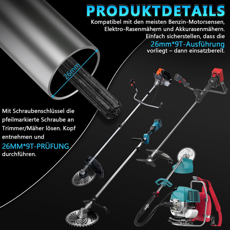 Bodenfräse Aufsatz für Freischneider 26mm 9 - Zahn Gartenfräse Kultivator Bodenlockerer mit Manganklingen für Benzin Rasentrimmer Garten