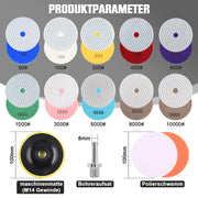 Diamant Polierscheiben Set – 12 - tlg. mit M14 Zubehör &amp; Bohreraufsatz