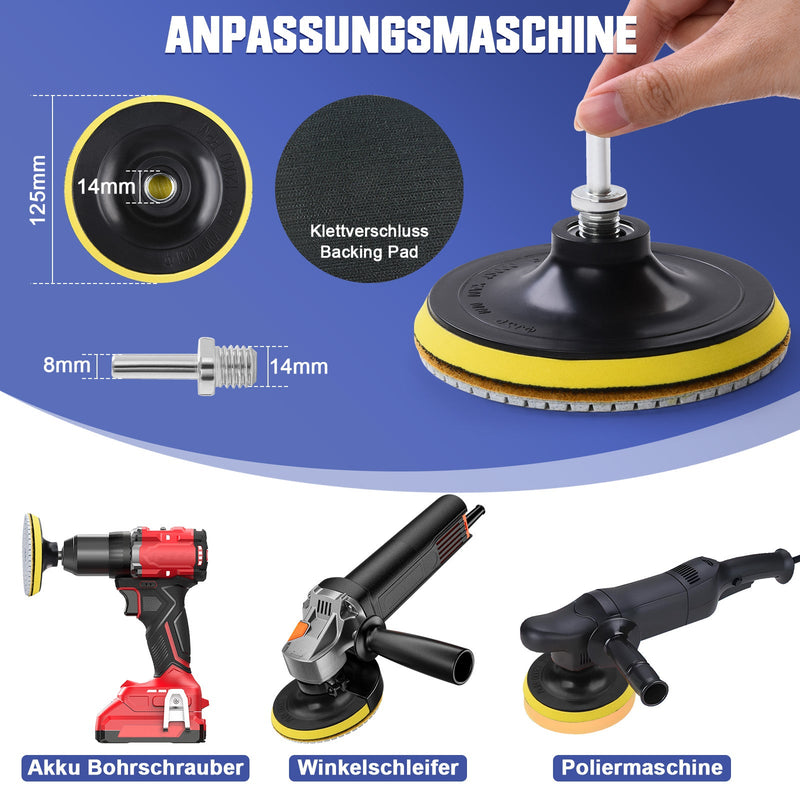 Diamant Polierscheiben Set 14-tlg. | 50-10000 Körnung | für Stein & Granit | mit M14 & Bohrer Adapter