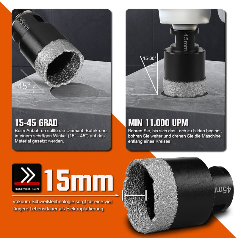 Diamant - Trennscheibe & Bohrkrone Set – Profi Fliesenleger Werkzeug 125mm