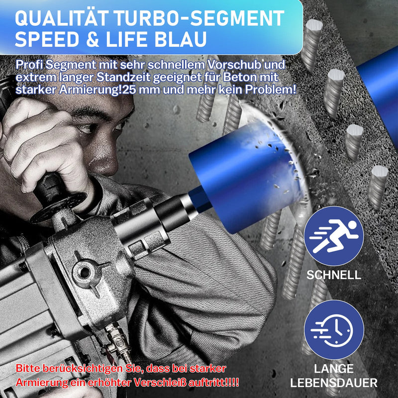 Diamantbohrkrone mit 10mm Turbosegment | 1 ¼ UNC Aufnahme | Nutzlänge 415 mm | Ø 52 mm - Ø 200 mm |